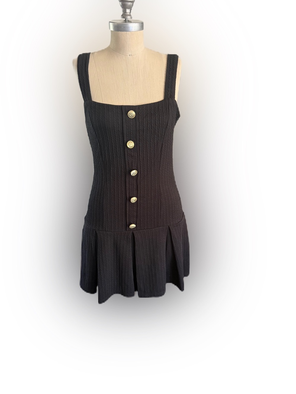 BNWT Rag by American Rag Lined Black Tank Dress With Gold Buttons. Size Large
